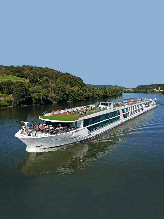 A luxury river ship sailing along one of Europe’s iconic waterways