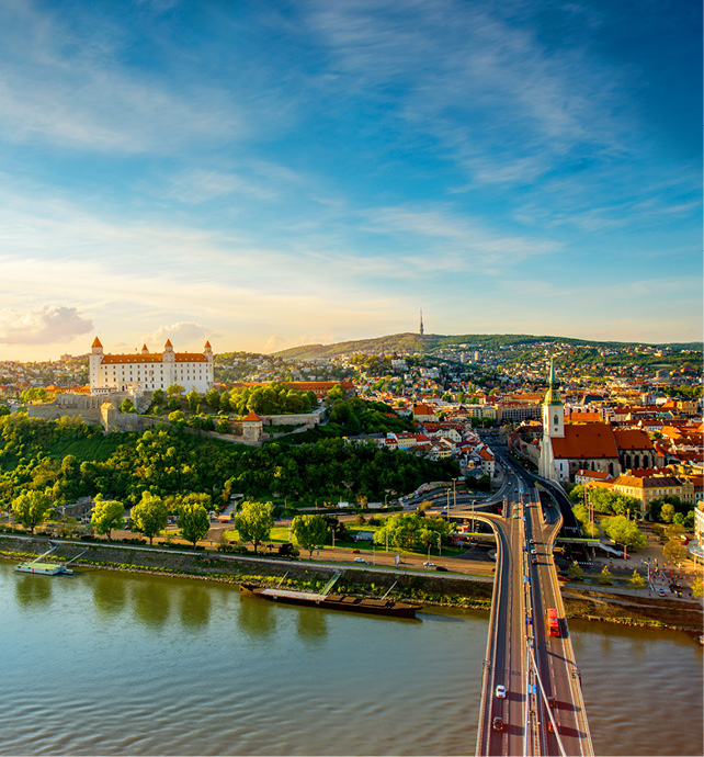 View over the Danube River to Bratislava Castle, Slovakia