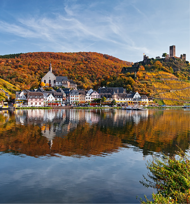 Autumnal views of the towns and vineyards of the Moselle River